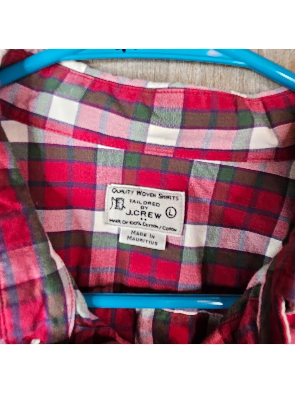 J Crew Plaid Button Down Shirt Men’s Large Red Green Cotton Casual